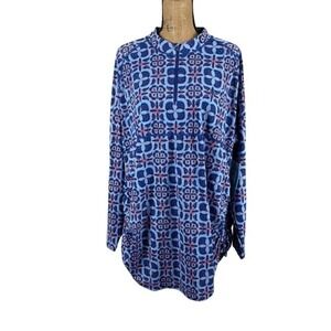NWT Coolibar Ruched Swim Shirt Long Sleeve UPF 50+ Powder Blue Patterned Size 3X